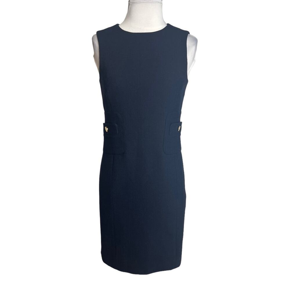 Tory Burch wool blend gold button sheath‎ dress Sz 0 navy